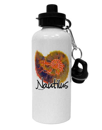 Nautilus Fossil Watercolor Text Aluminum 600ml Water Bottle-Water Bottles-TooLoud-White-Davson Sales