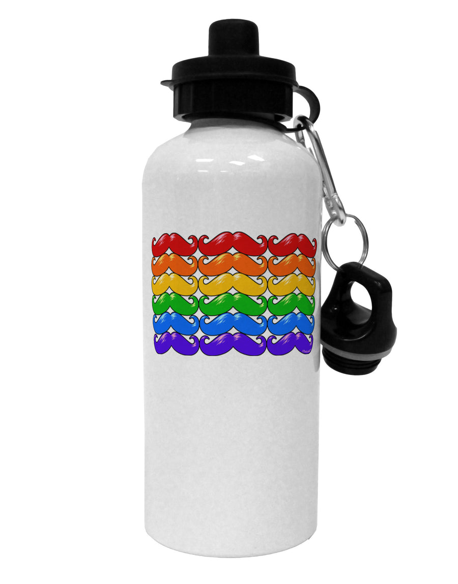 Rainbow Mustaches Gay Pride Flag Aluminum 600ml Water Bottle-Water Bottles-TooLoud-White-Davson Sales