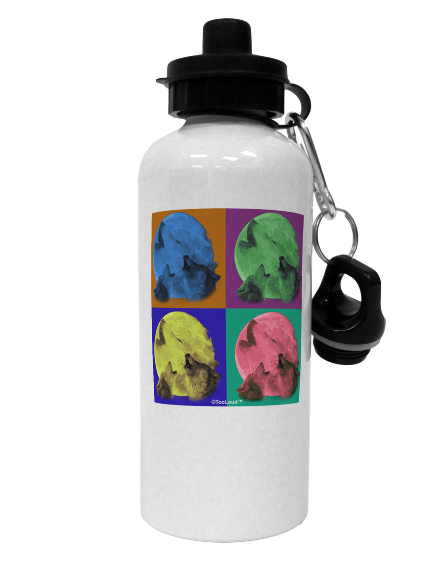 Three Wolves Howling - Pop-Art #2 Aluminum 600ml Water Bottle by TooLoud-Water Bottles-TooLoud-White-Davson Sales