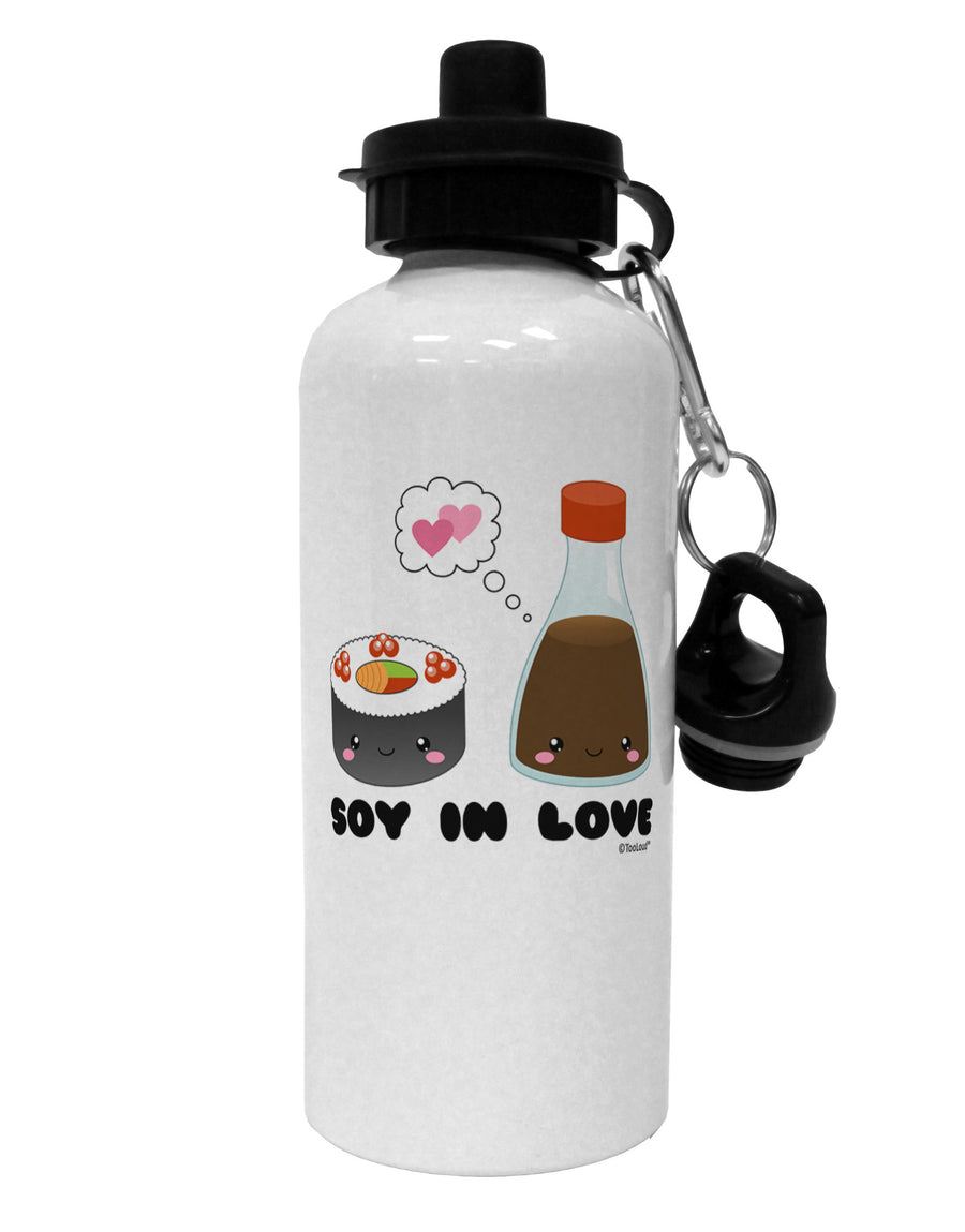 Cute Sushi and Soy Sauce - Soy In Love Aluminum 600ml Water Bottle by TooLoud-Water Bottles-TooLoud-White-Davson Sales