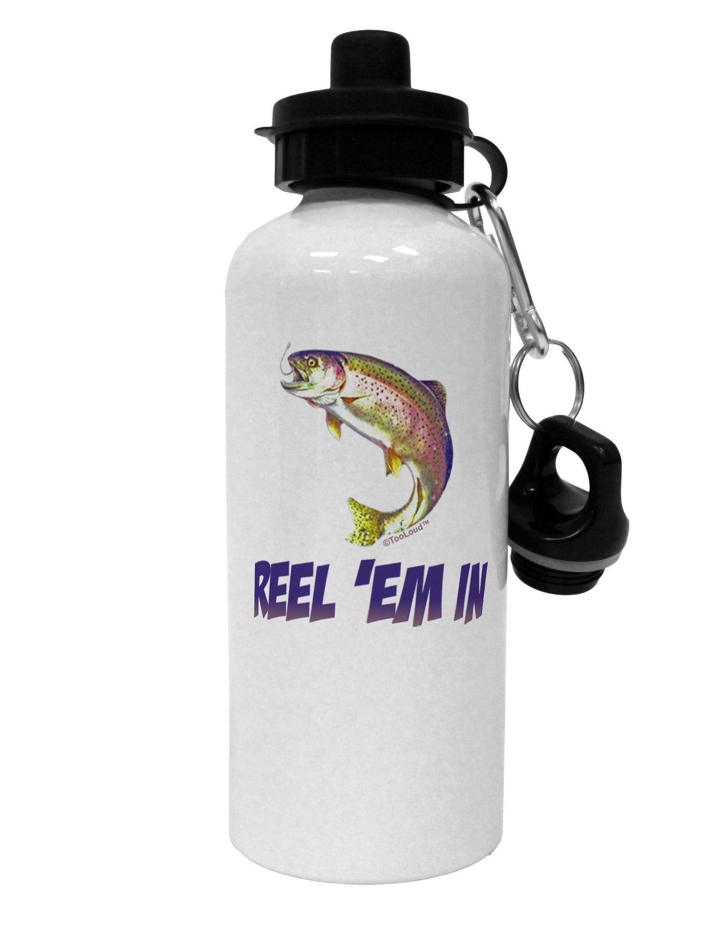Rainbow Trout Reel Em In Aluminum 600ml Water Bottle-Water Bottles-TooLoud-White-Davson Sales