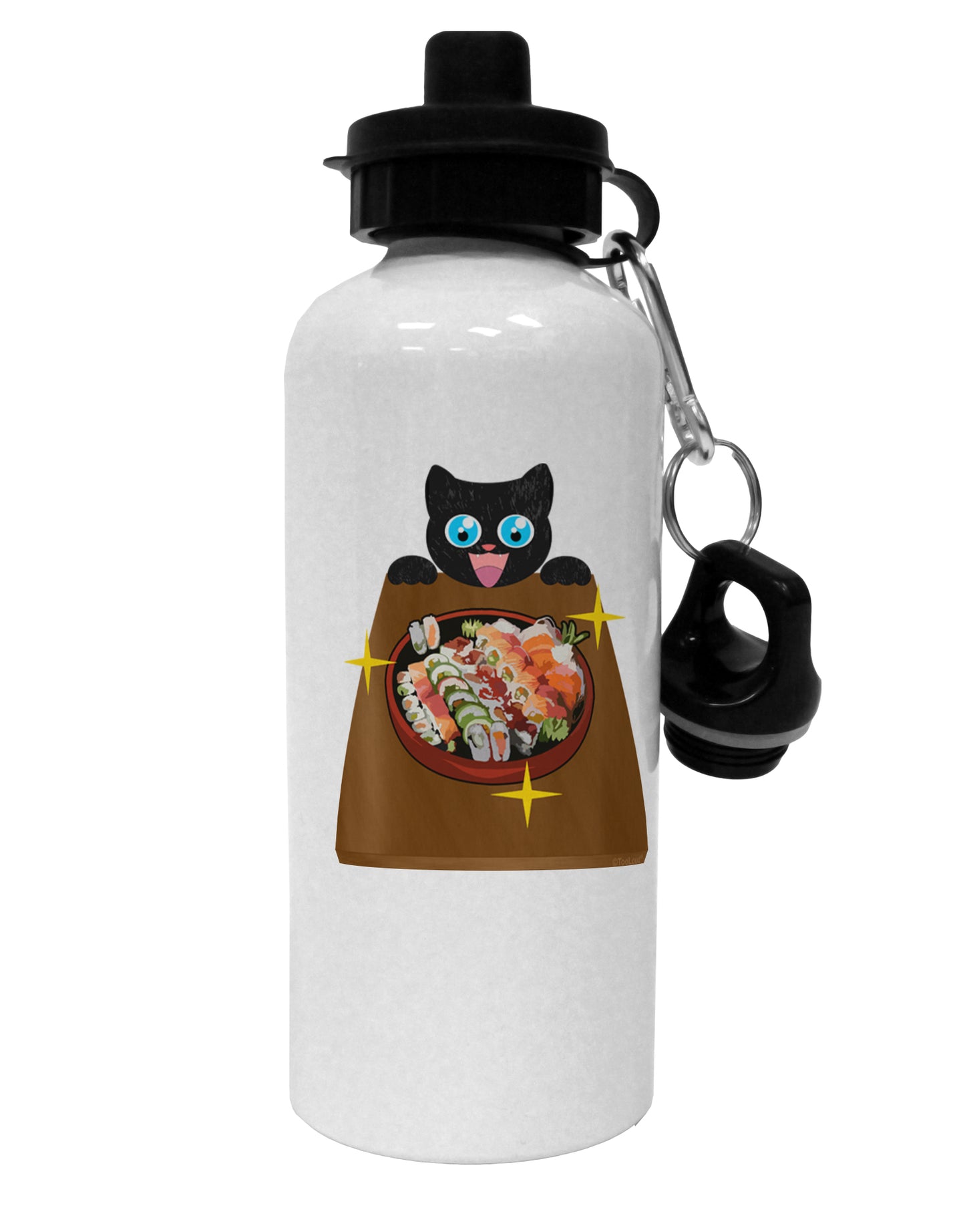 Anime Cat Loves Sushi Aluminum 600ml Water Bottle by TooLoud-Water Bottles-TooLoud-White-Davson Sales