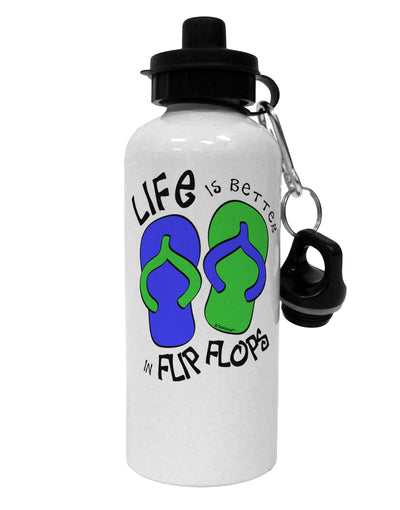 Life is Better in Flip Flops - Blue and Green Aluminum 600ml Water Bottle-Water Bottles-TooLoud-White-Davson Sales