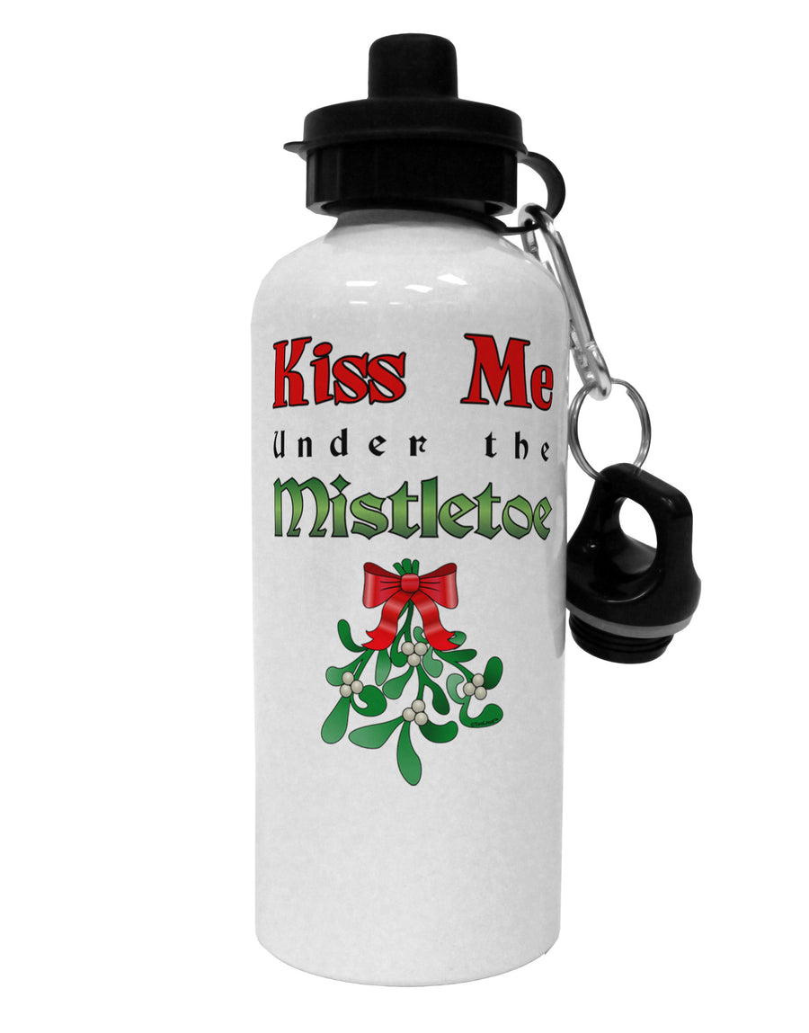 Kiss Me Under the Mistletoe Christmas Aluminum 600ml Water Bottle-Water Bottles-TooLoud-White-Davson Sales