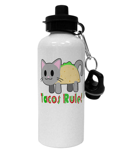 Tacos Rule Taco Cat Design Aluminum 600ml Water Bottle by TooLoud-Water Bottles-TooLoud-White-Davson Sales