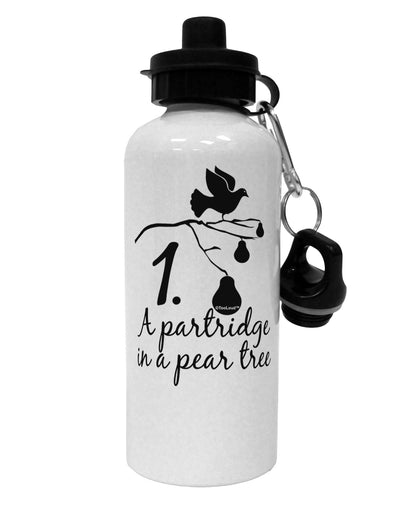 Partridge In A Pear Tree Text Aluminum 600ml Water Bottle-Water Bottles-TooLoud-White-Davson Sales