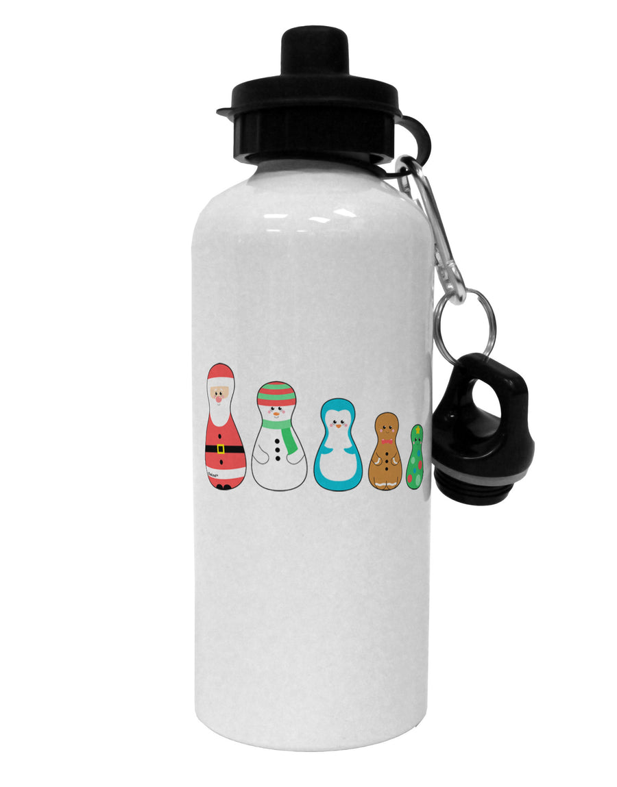 Cute Christmas Matryoshka Nesting Dolls Aluminum 600ml Water Bottle-Water Bottles-TooLoud-White-Davson Sales