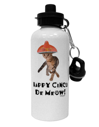 Cat with Pink Sombrero - Happy Cinco de Meow Aluminum 600ml Water Bottle by TooLoud-Water Bottles-TooLoud-White-Davson Sales