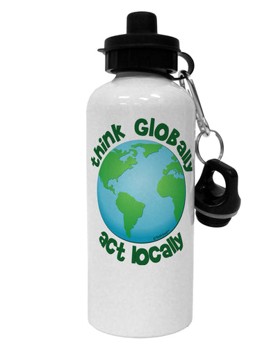 Think Globally Act Locally - Globe Aluminum 600ml Water Bottle-Water Bottles-TooLoud-White-Davson Sales