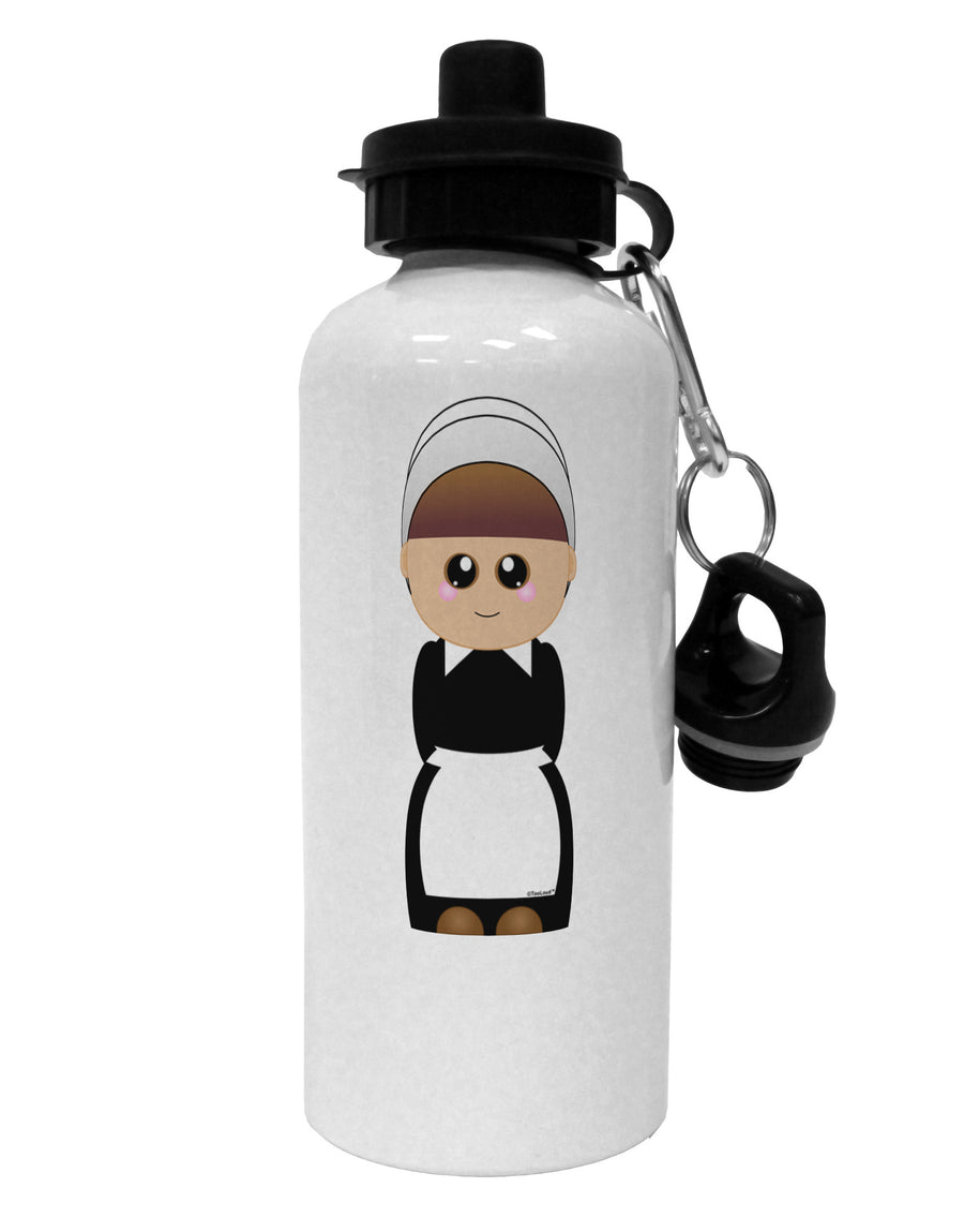 Cute Pilgrim Girl Thanksgiving Aluminum 600ml Water Bottle-Water Bottles-TooLoud-White-Davson Sales