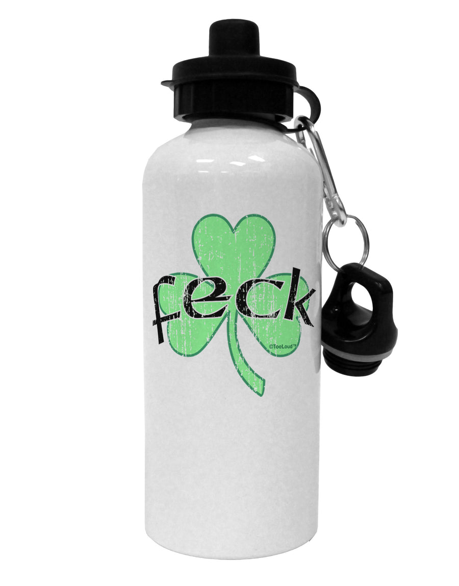 Feck - Clover Distressed Design Aluminum 600ml Water Bottle by TooLoud-Water Bottles-TooLoud-White-Davson Sales