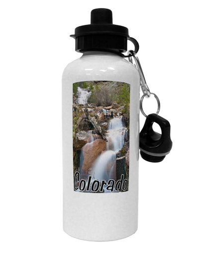 Colorado Waterfall Scene Text Aluminum 600ml Water Bottle-Water Bottles-TooLoud-White-Davson Sales