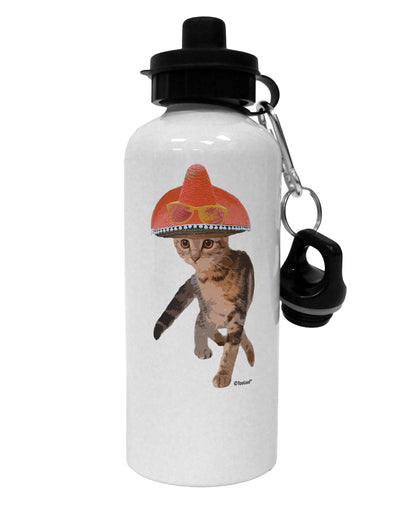 Cat with Sombrero and Sunglasses Aluminum 600ml Water Bottle by TooLoud-Water Bottles-TooLoud-White-Davson Sales