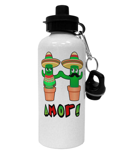 Fiesta Cactus Couple Amor Aluminum 600ml Water Bottle by TooLoud-Water Bottles-TooLoud-White-Davson Sales