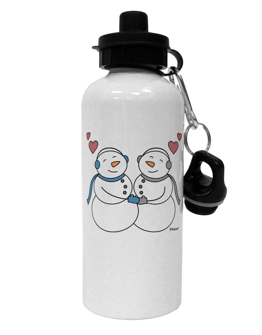 Cute Snowman Couple Aluminum 600ml Water Bottle by TooLoud-Water Bottles-TooLoud-White-Davson Sales