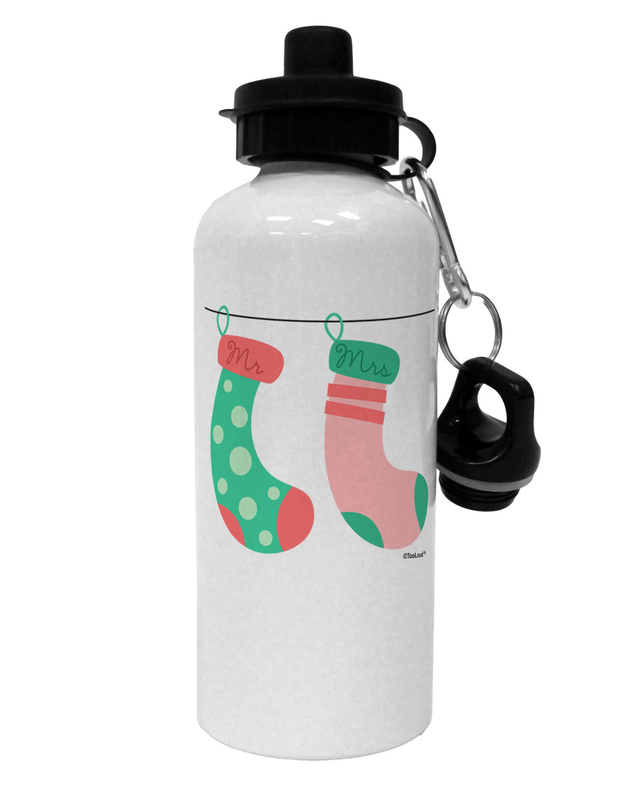 Cute Mr and Mrs Christmas Couple Stockings Aluminum 600ml Water Bottle by TooLoud-Water Bottles-TooLoud-White-Davson Sales