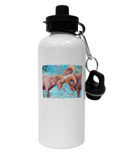 CO Bighorn Head Butt Watercolor Aluminum 600ml Water Bottle-Water Bottles-TooLoud-White-Davson Sales