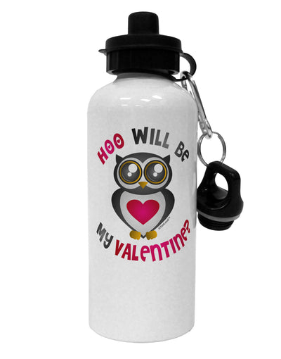 Hoo Will Be My Valentine Aluminum 600ml Water Bottle-Water Bottles-TooLoud-White-Davson Sales