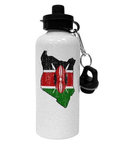 Kenya Flag Silhouette Distressed Aluminum 600ml Water Bottle-Water Bottles-TooLoud-White-Davson Sales