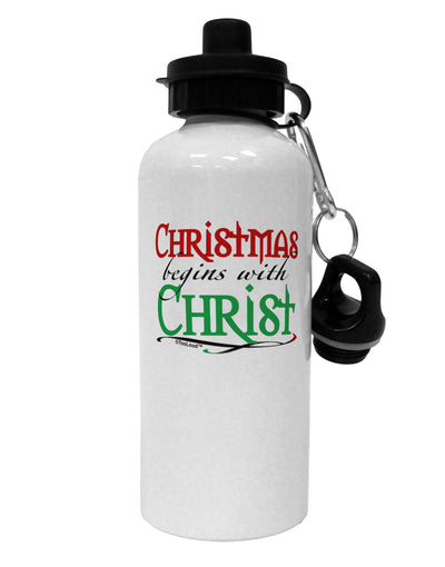 Begins With Christ Text Aluminum 600ml Water Bottle-Water Bottles-TooLoud-White-Davson Sales