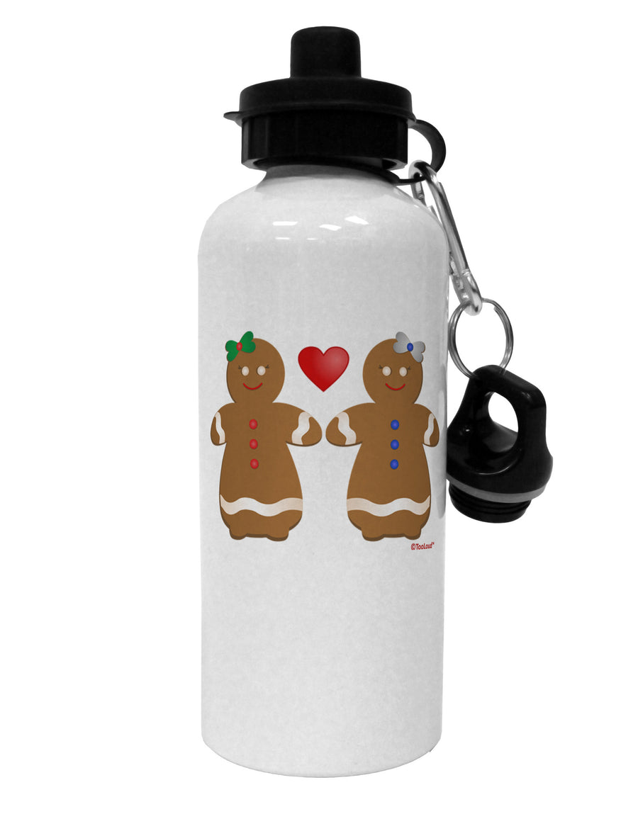 Gingerbread Woman Couple Aluminum 600ml Water Bottle by TooLoud-Water Bottles-TooLoud-White-Davson Sales