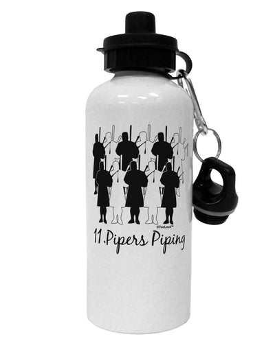 Eleven Pipers Piping Text Aluminum 600ml Water Bottle-Water Bottles-TooLoud-White-Davson Sales