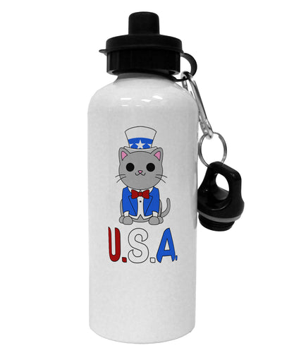 Patriotic Cat - USA Aluminum 600ml Water Bottle by TooLoud-Water Bottles-TooLoud-White-Davson Sales