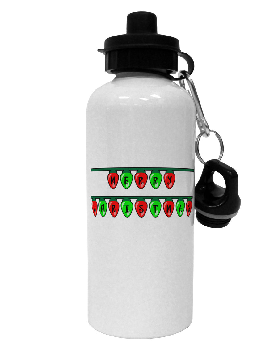 Merry Christmas Lights Red and Green Aluminum 600ml Water Bottle-Water Bottles-TooLoud-White-Davson Sales