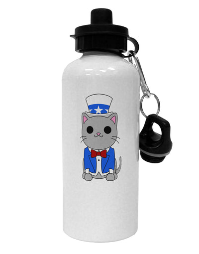 Patriotic Cat Aluminum 600ml Water Bottle by TooLoud-Water Bottles-TooLoud-White-Davson Sales