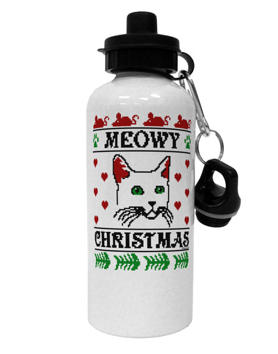 Meowy Christmas Cat Knit Look Aluminum 600ml Water Bottle by TooLoud-TooLoud-White-Davson Sales