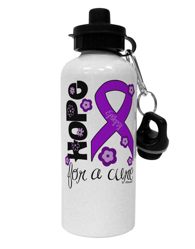 Hope for a Cure - Purple Ribbon Epilepsy - Flowers Aluminum 600ml Water Bottle-Water Bottles-TooLoud-White-Davson Sales