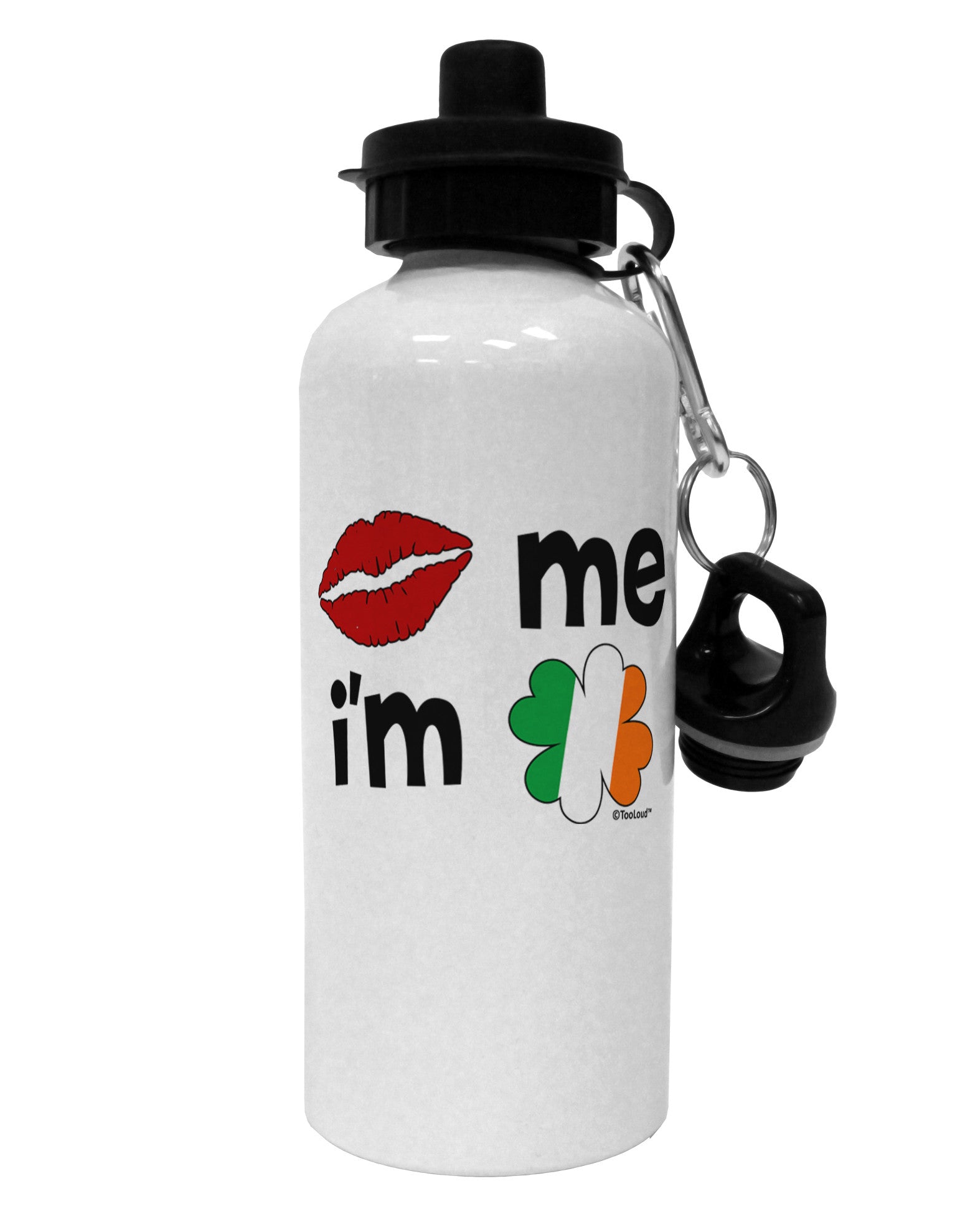 Kiss and Irish Flag Shamrock - Kiss Me I'm Irish Aluminum 600ml Water Bottle by TooLoud-Water Bottles-TooLoud-White-Davson Sales