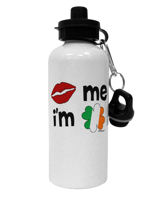 Kiss and Irish Flag Shamrock - Kiss Me I'm Irish Aluminum 600ml Water Bottle by TooLoud-Water Bottles-TooLoud-White-Davson Sales
