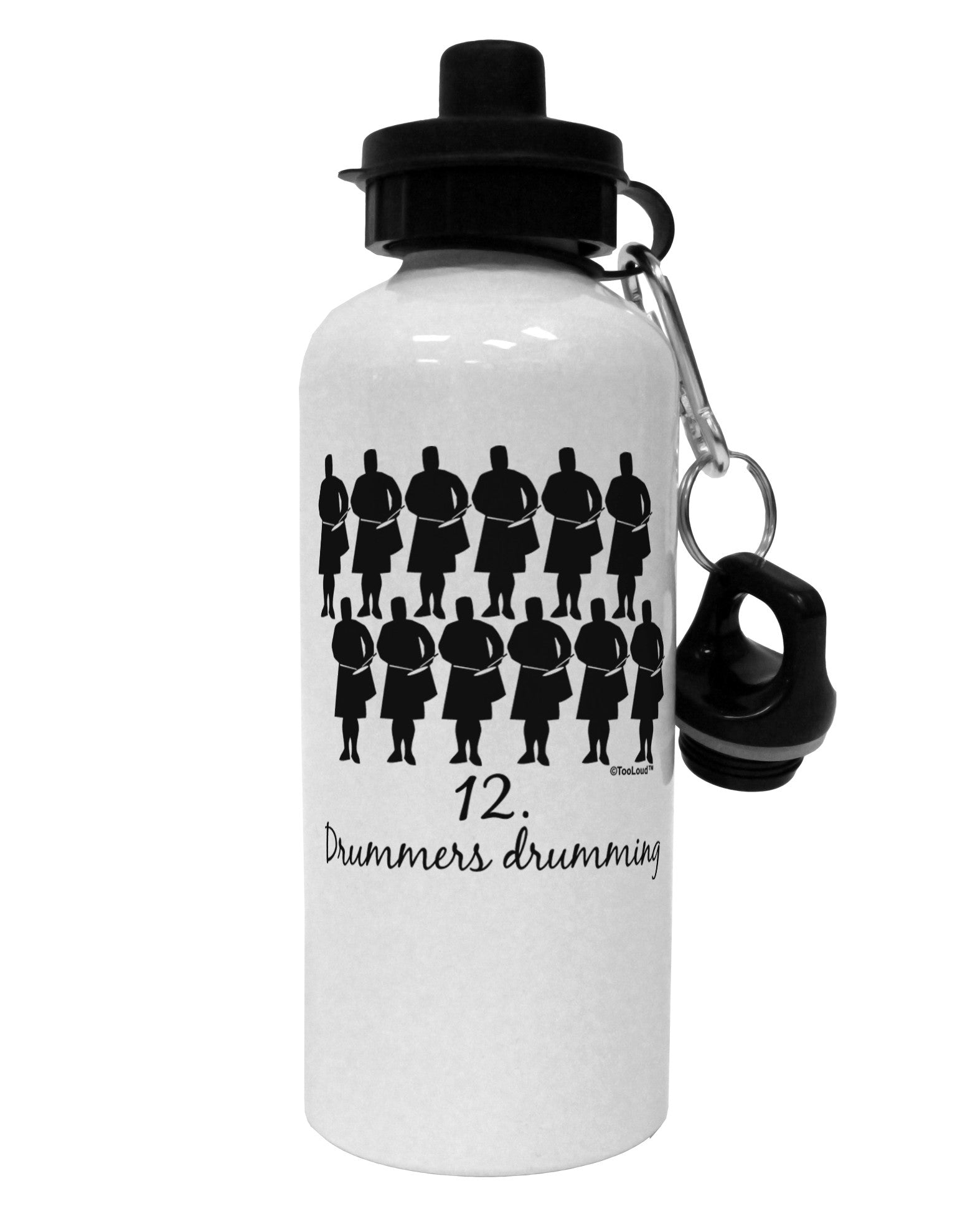 Twelve Drummers Drumming Text Aluminum 600ml Water Bottle-Water Bottles-TooLoud-White-Davson Sales
