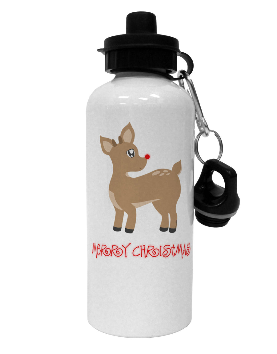 Cute Rudolph the Reindeer - Merry Christmas Aluminum 600ml Water Bottle by TooLoud-Water Bottles-TooLoud-White-Davson Sales