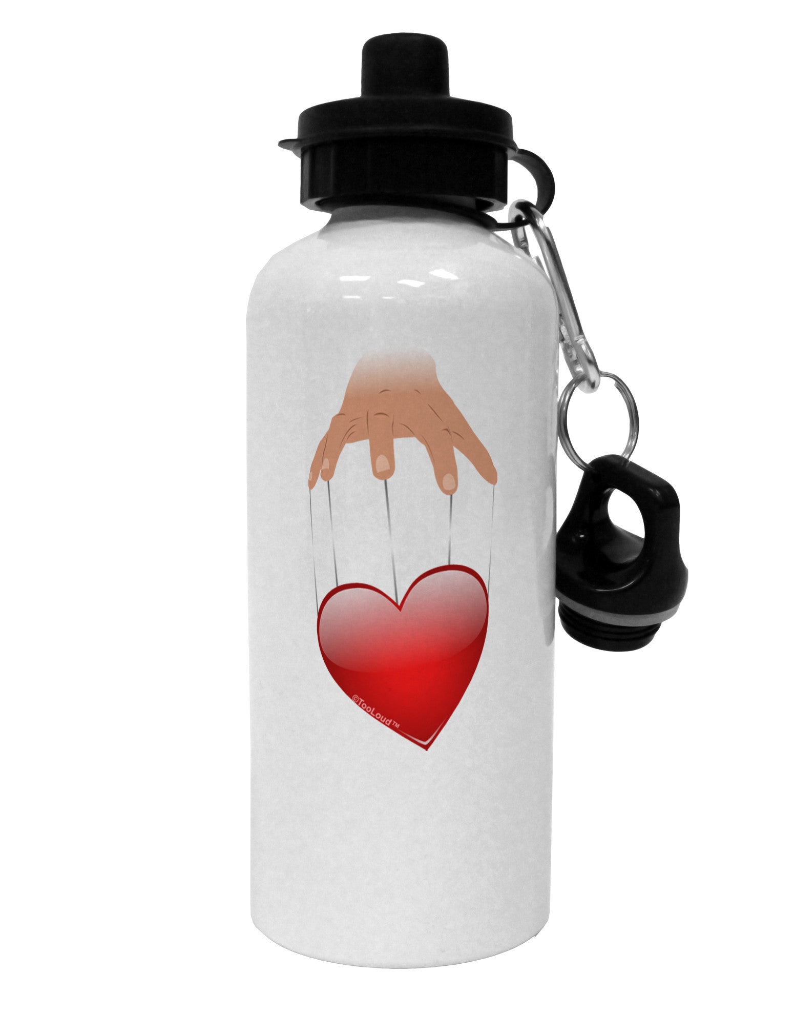 Heart on Puppet Strings Aluminum 600ml Water Bottle-Water Bottles-TooLoud-White-Davson Sales