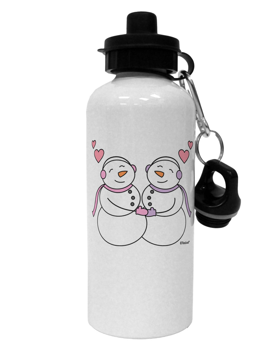 Cute Snowwoman Couple Aluminum 600ml Water Bottle by TooLoud-Water Bottles-TooLoud-White-Davson Sales