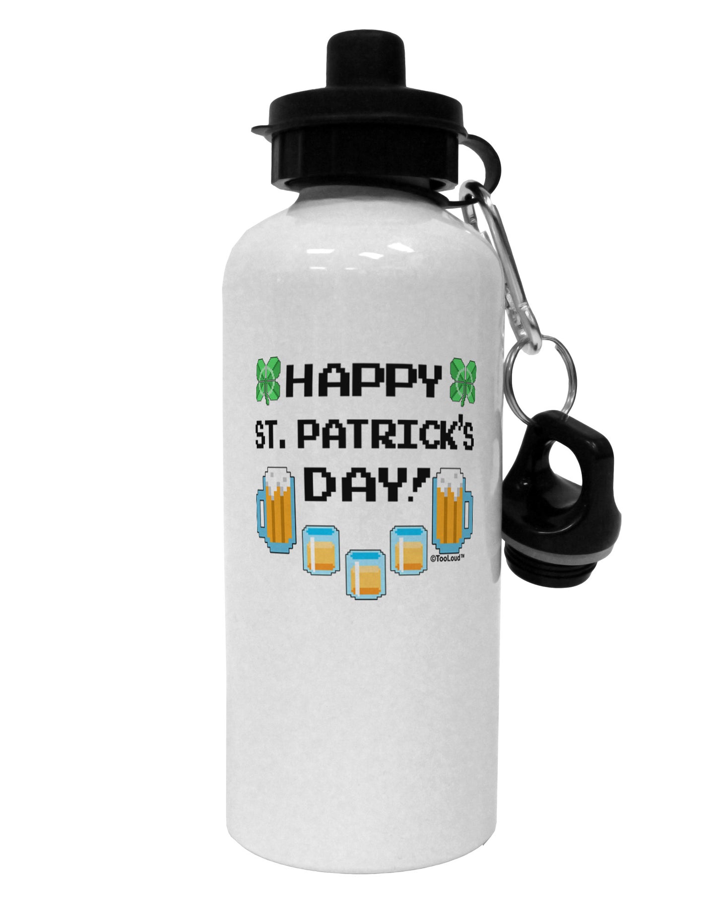 Pixel Happy St Patricks Day Aluminum 600ml Water Bottle-Water Bottles-TooLoud-White-Davson Sales