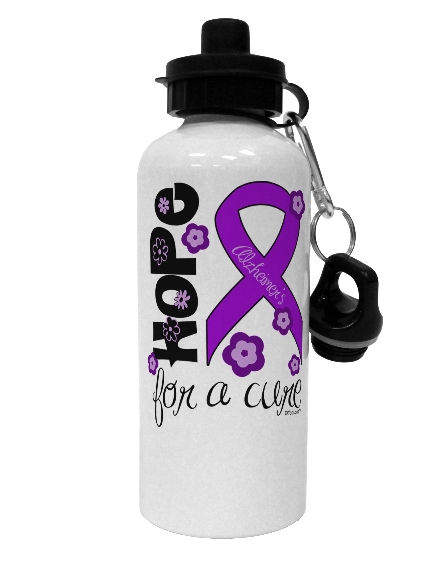 Hope for a Cure - Purple Ribbon Alzheimers Disease - Flowers Aluminum 600ml Water Bottle-Water Bottles-TooLoud-White-Davson Sales