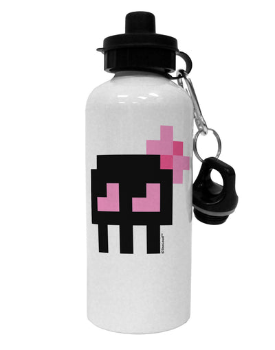 Retro 8-Bit Skull with Pink Bow Aluminum 600ml Water Bottle-Water Bottles-TooLoud-White-Davson Sales