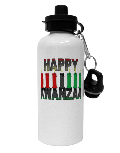 Happy Kwanzaa Candles Aluminum 600ml Water Bottle-Water Bottles-TooLoud-White-Davson Sales