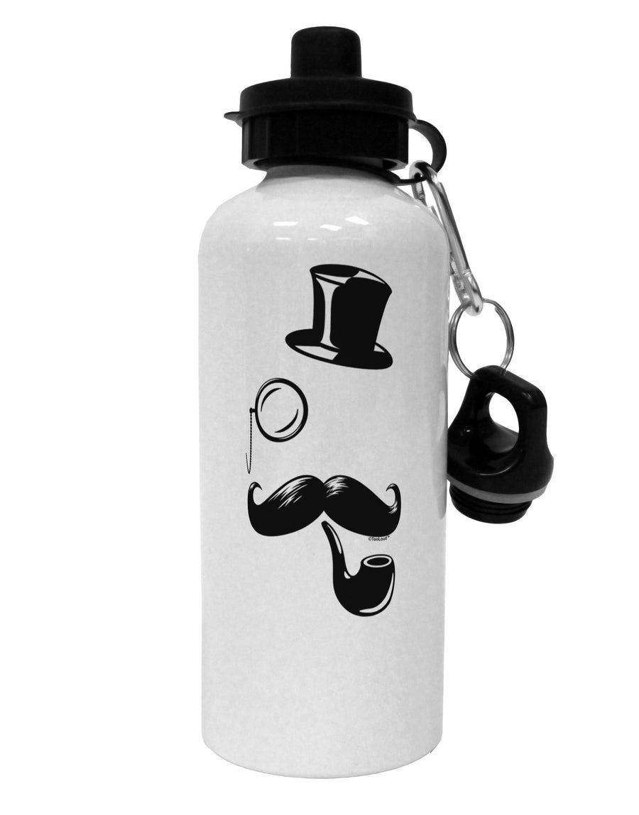 Tophat Mustache Pipe and Monocle Aluminum 600ml Water Bottle-Water Bottles-TooLoud-White-Davson Sales