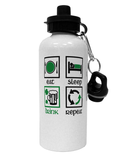 Eat Sleep Drink Green Beer Repeat Aluminum 600ml Water Bottle-Water Bottles-TooLoud-White-Davson Sales