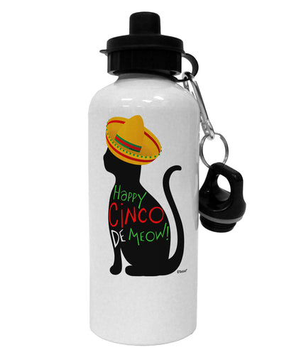 Happy Cinco de Meow - Cinco de Mayo Cat Aluminum 600ml Water Bottle by TooLoud-Water Bottles-TooLoud-White-Davson Sales