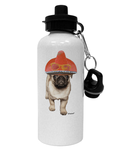 Pug Dog with Pink Sombrero Aluminum 600ml Water Bottle by TooLoud-Water Bottles-TooLoud-White-Davson Sales