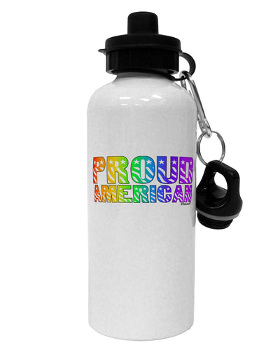 Proud American Rainbow Text Aluminum 600ml Water Bottle by TooLoud-Water Bottles-TooLoud-White-Davson Sales