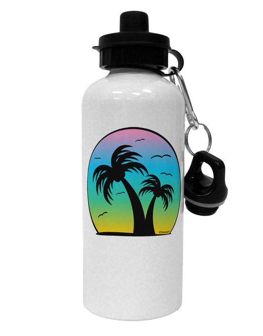 Palm Trees Silhouette - Beach Sunset Design Aluminum 600ml Water Bottle-Water Bottles-TooLoud-White-Davson Sales