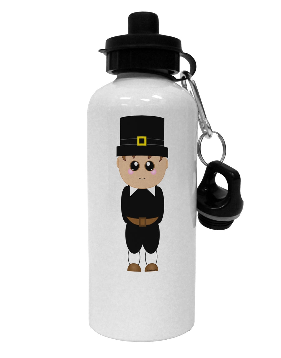 Cute Pilgrim Boy Thanksgiving Aluminum 600ml Water Bottle-Water Bottles-TooLoud-White-Davson Sales