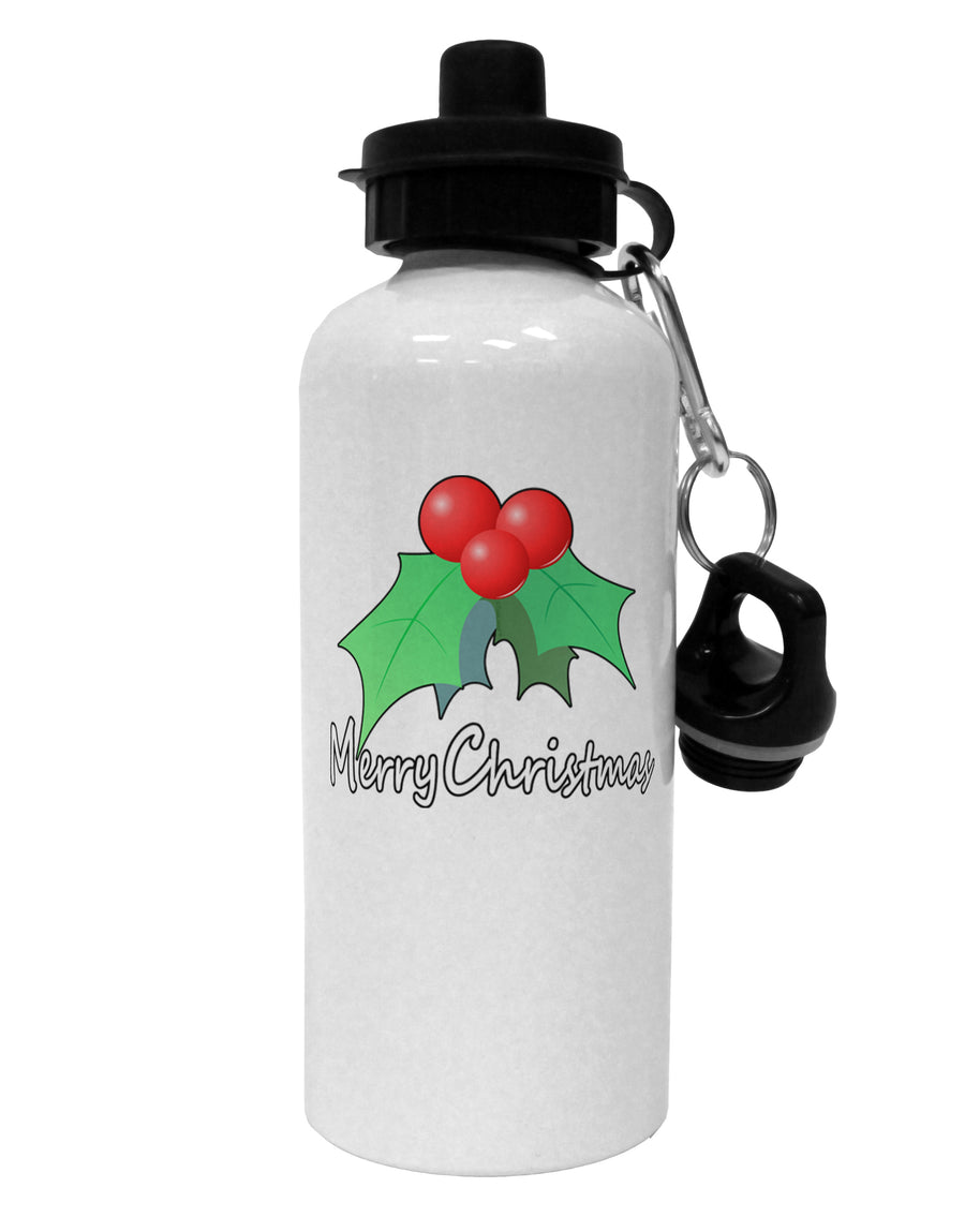 Mistletoe Merry Christmas Text Aluminum 600ml Water Bottle-Water Bottles-TooLoud-White-Davson Sales