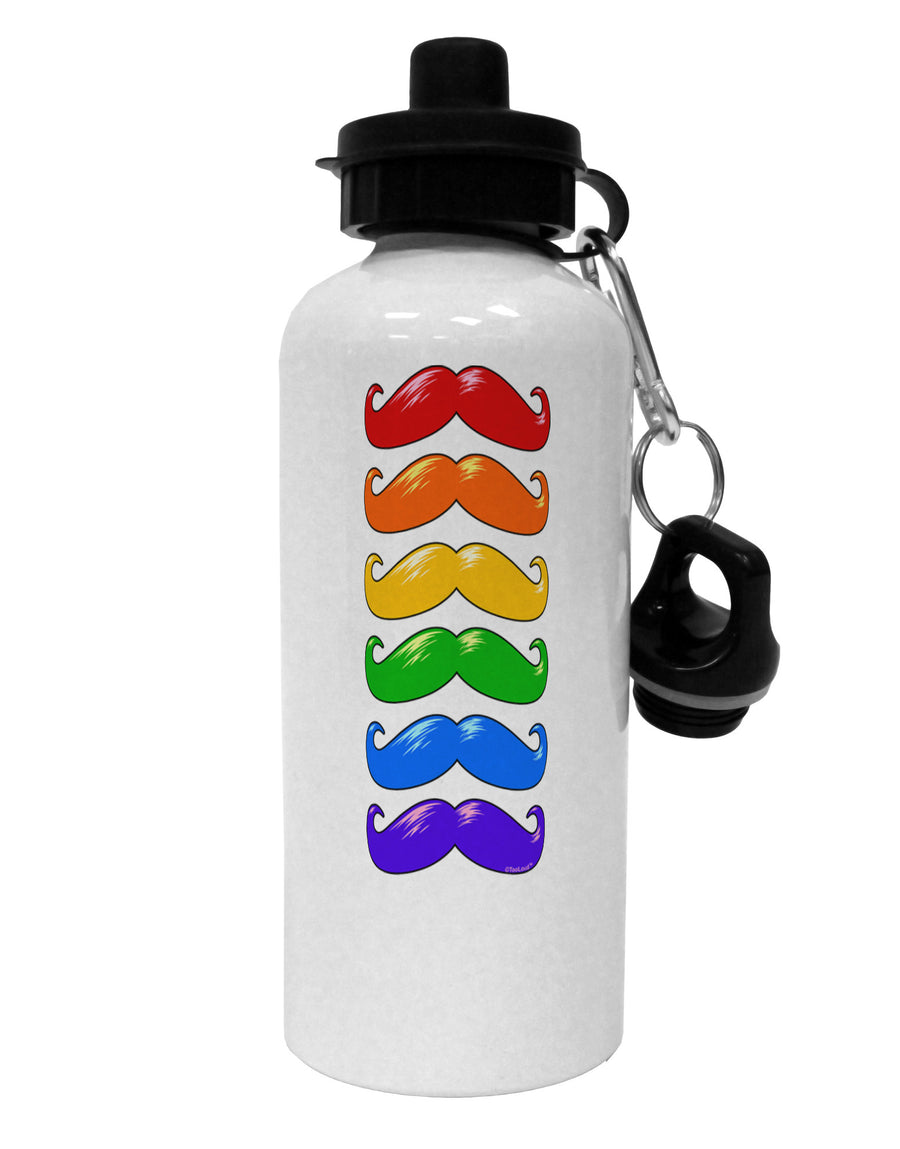 Colorful Rainbow Mustaches Aluminum 600ml Water Bottle-Water Bottles-TooLoud-White-Davson Sales